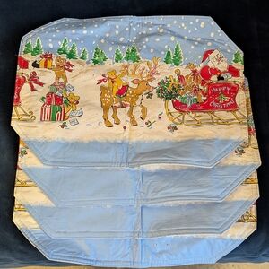 Festive Christmas Table Linens with Santa and Reindeer - Multicolor